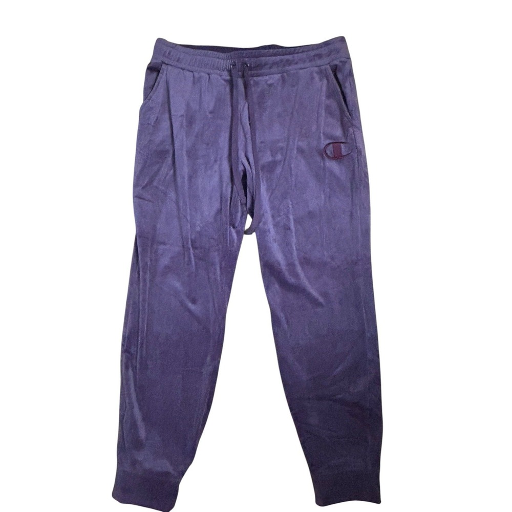 Champion Velour Jogger Sweatpants Purple Embroidered Logo SZ L